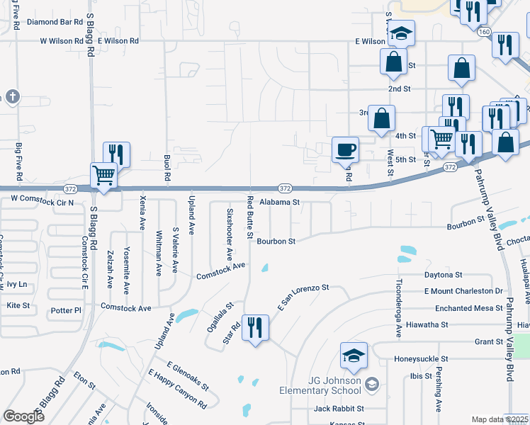 map of restaurants, bars, coffee shops, grocery stores, and more near 1070 Quartzite Avenue in Pahrump