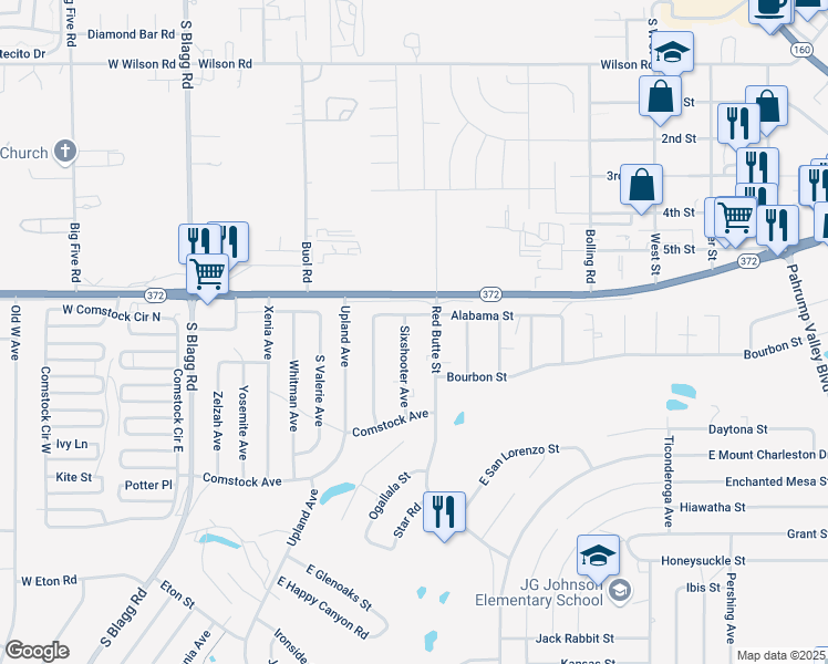 map of restaurants, bars, coffee shops, grocery stores, and more near 1071 Sixshooter Avenue in Pahrump