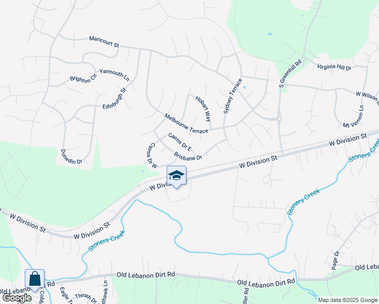 map of restaurants, bars, coffee shops, grocery stores, and more near 2003 Cairns Drive East in Mt. Juliet