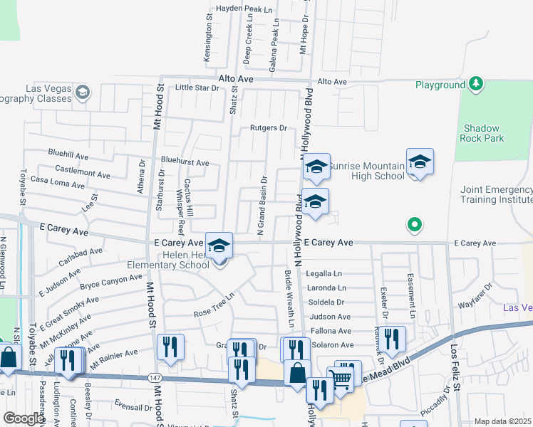 map of restaurants, bars, coffee shops, grocery stores, and more near 2478 North Grand Basin Drive in Las Vegas