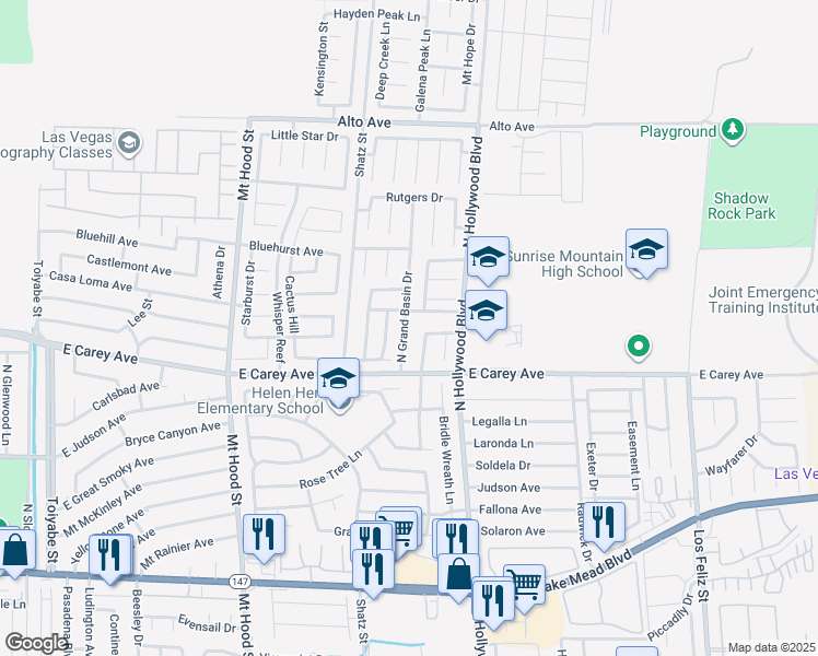 map of restaurants, bars, coffee shops, grocery stores, and more near 2478 North Grand Basin Drive in Las Vegas
