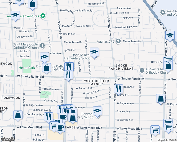 map of restaurants, bars, coffee shops, grocery stores, and more near 5700 Stallion Avenue in Las Vegas
