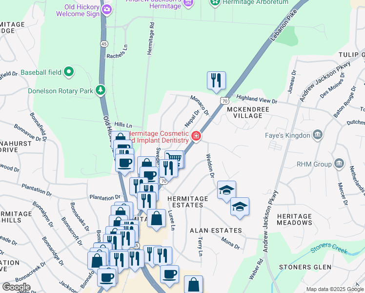 map of restaurants, bars, coffee shops, grocery stores, and more near 4234 Lebanon Pike in Nashville