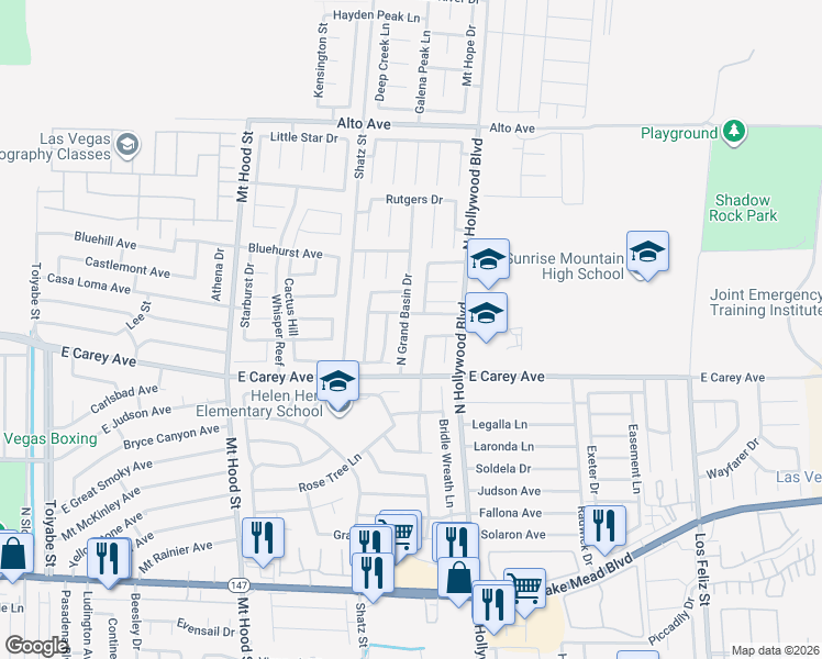 map of restaurants, bars, coffee shops, grocery stores, and more near 2478 North Grand Basin Drive in Las Vegas