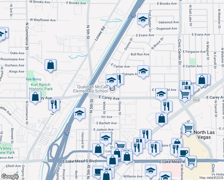 map of restaurants, bars, coffee shops, grocery stores, and more near 800 East Carey Avenue in North Las Vegas