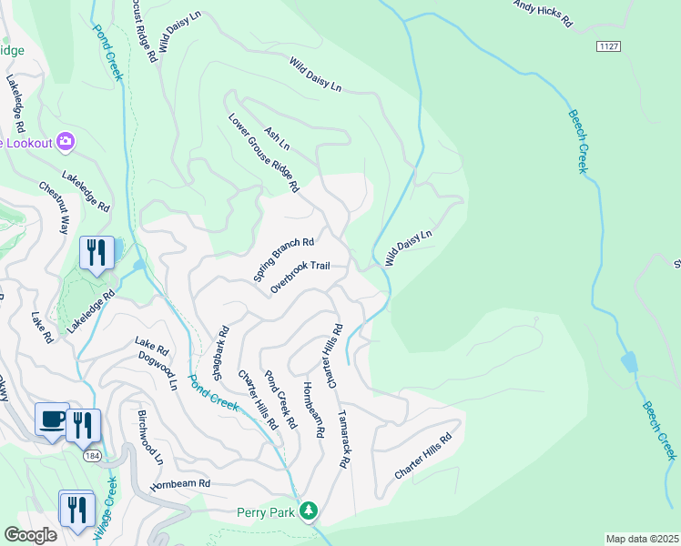 map of restaurants, bars, coffee shops, grocery stores, and more near 101 Overbrook Trail in Beech Mountain