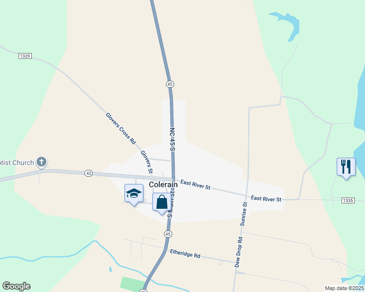 map of restaurants, bars, coffee shops, grocery stores, and more near 210 North Main Street in Colerain