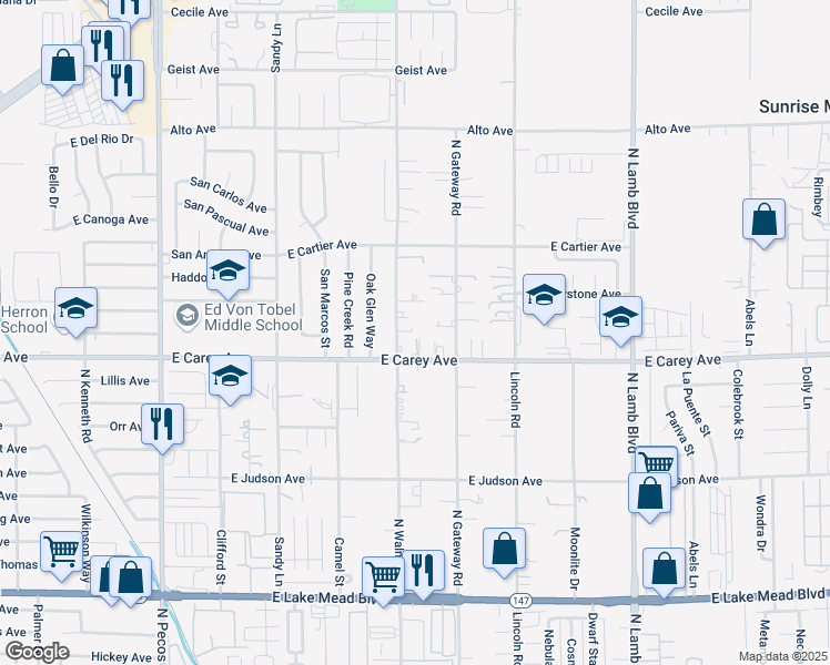 map of restaurants, bars, coffee shops, grocery stores, and more near 2442 North Walnut Road in Las Vegas