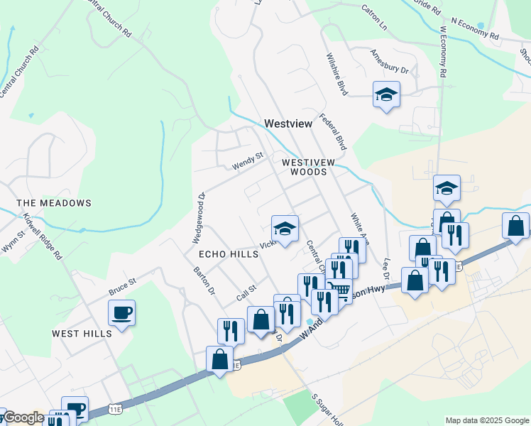 map of restaurants, bars, coffee shops, grocery stores, and more near 3456 Hamilton Place in Morristown