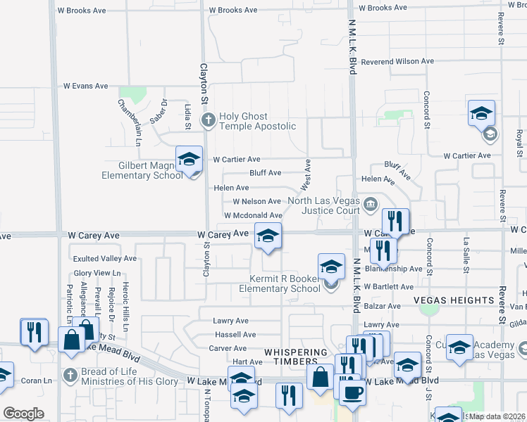 map of restaurants, bars, coffee shops, grocery stores, and more near 1828 West Mcdonald Avenue in North Las Vegas