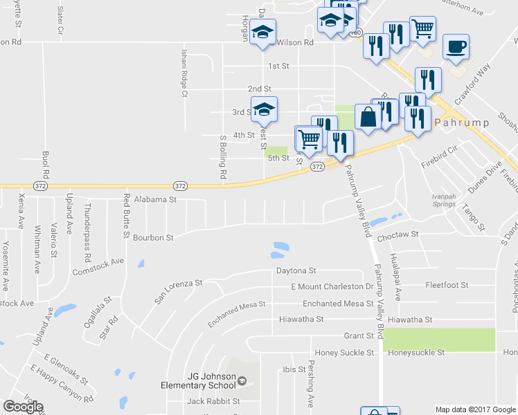 map of restaurants, bars, coffee shops, grocery stores, and more near 1060 Karen Ct in Pahrump