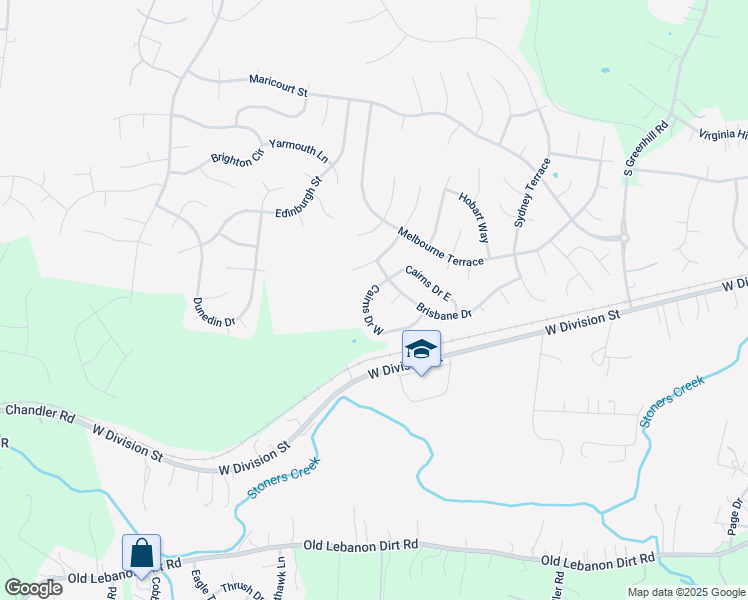 map of restaurants, bars, coffee shops, grocery stores, and more near 3022 Cairns Drive West in Mount Juliet