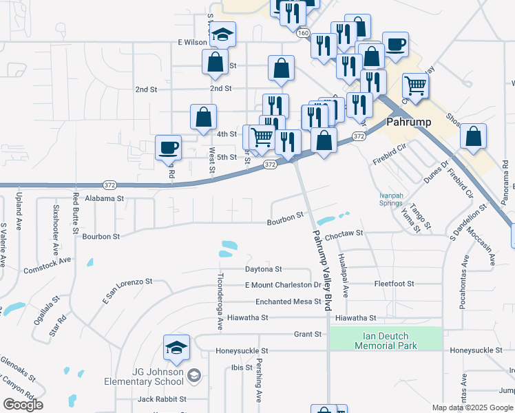 map of restaurants, bars, coffee shops, grocery stores, and more near 1061 Indio Court in Pahrump