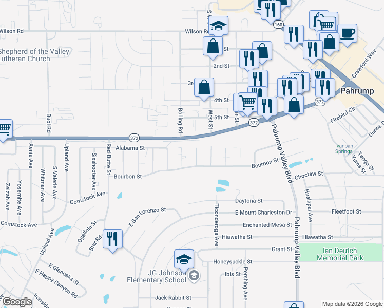 map of restaurants, bars, coffee shops, grocery stores, and more near 1060 South Leo Court in Pahrump