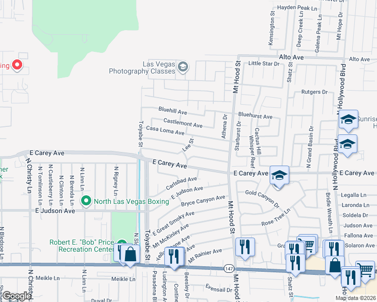 map of restaurants, bars, coffee shops, grocery stores, and more near 2456 Lee Street in Las Vegas