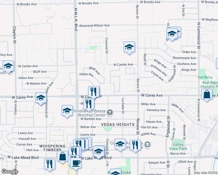 map of restaurants, bars, coffee shops, grocery stores, and more near 2427 Country Valley Court in North Las Vegas