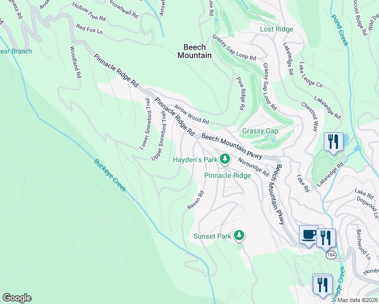 map of restaurants, bars, coffee shops, grocery stores, and more near 1406 Beech Mountain Parkway in Beech Mountain