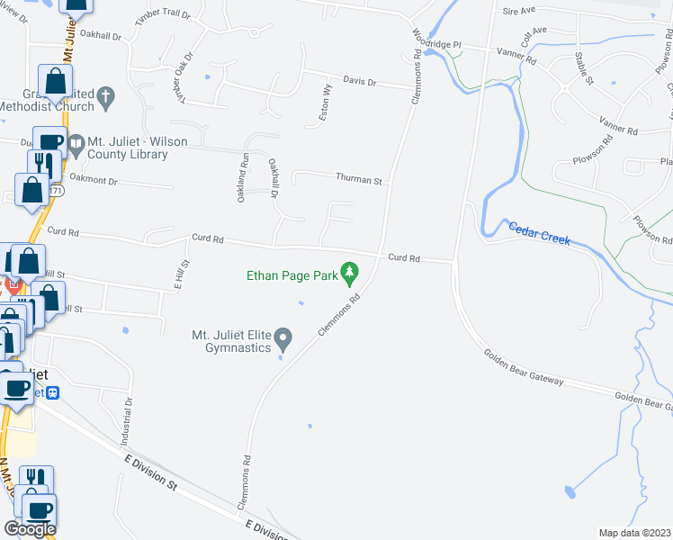 map of restaurants, bars, coffee shops, grocery stores, and more near 940 Curd Road in Mt. Juliet