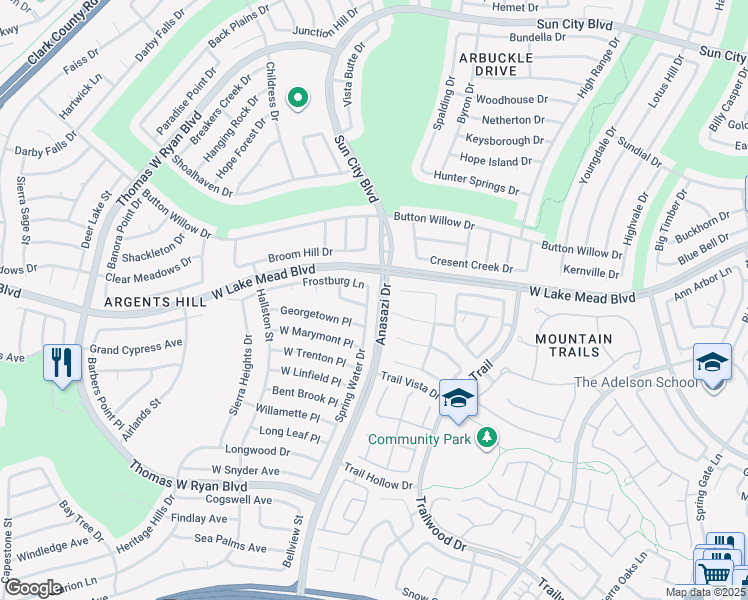 map of restaurants, bars, coffee shops, grocery stores, and more near 2404 Spring Water Drive in Las Vegas