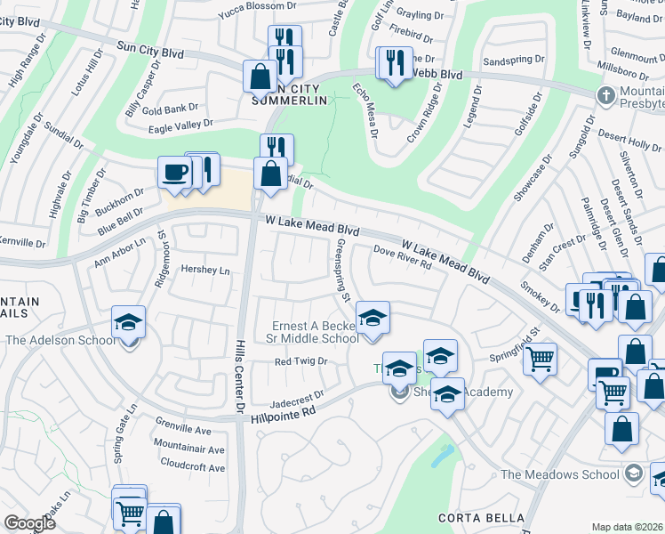 map of restaurants, bars, coffee shops, grocery stores, and more near 2392 Wild Ginger Lane in Las Vegas