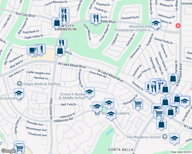 map of restaurants, bars, coffee shops, grocery stores, and more near 2408 Juniper Canyon Court in Las Vegas