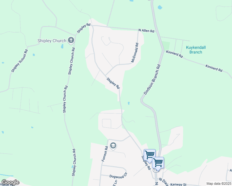 map of restaurants, bars, coffee shops, grocery stores, and more near 1600 Shipley Road in Cookeville
