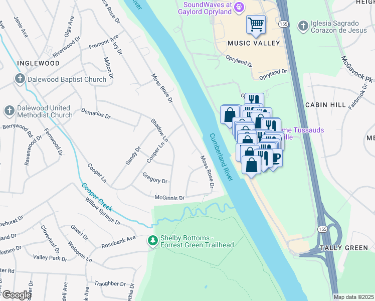 map of restaurants, bars, coffee shops, grocery stores, and more near 306 Moss Rose Court in Nashville