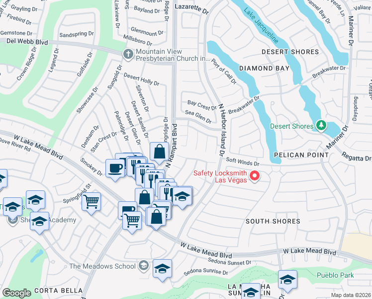 map of restaurants, bars, coffee shops, grocery stores, and more near 8401 White Shore Cir in Las Vegas