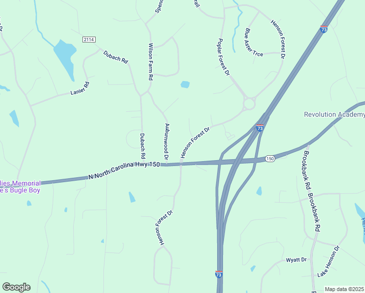 map of restaurants, bars, coffee shops, grocery stores, and more near 7501 Henson Forest Drive in Summerfield
