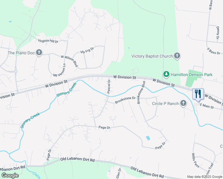 map of restaurants, bars, coffee shops, grocery stores, and more near 105 Pascal Drive in Mt. Juliet