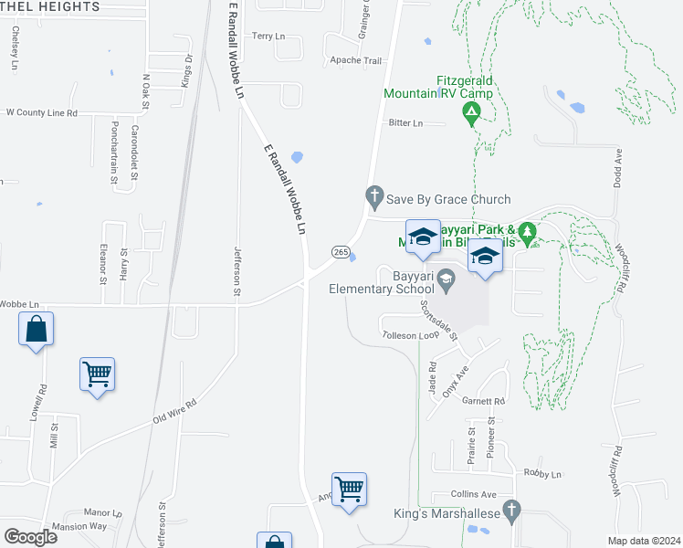 map of restaurants, bars, coffee shops, grocery stores, and more near 2257 Old Wire Road in Springdale