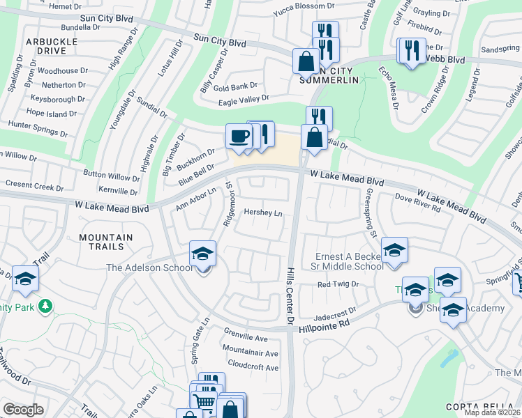 map of restaurants, bars, coffee shops, grocery stores, and more near 9444 Hershey Ln in Las Vegas