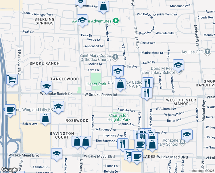 map of restaurants, bars, coffee shops, grocery stores, and more near 6208 Sir Lancelot Circle in Las Vegas