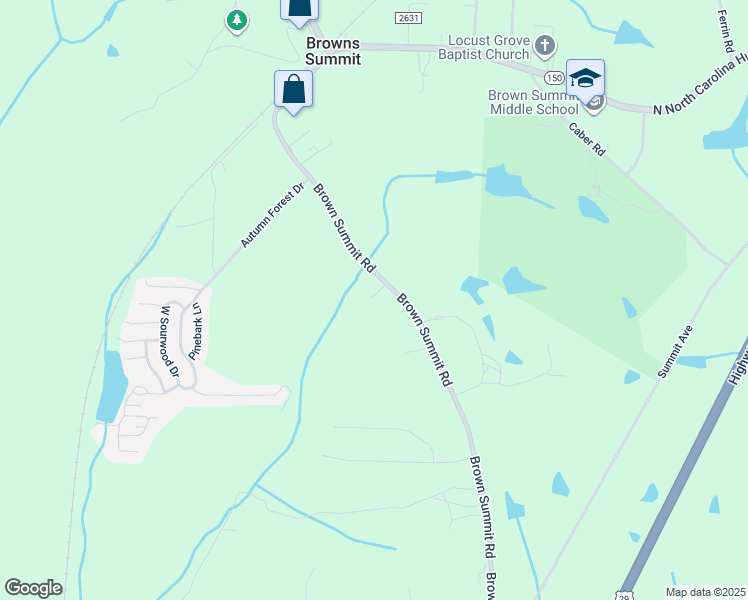 map of restaurants, bars, coffee shops, grocery stores, and more near 7181 Brown Summit Road in Browns Summit