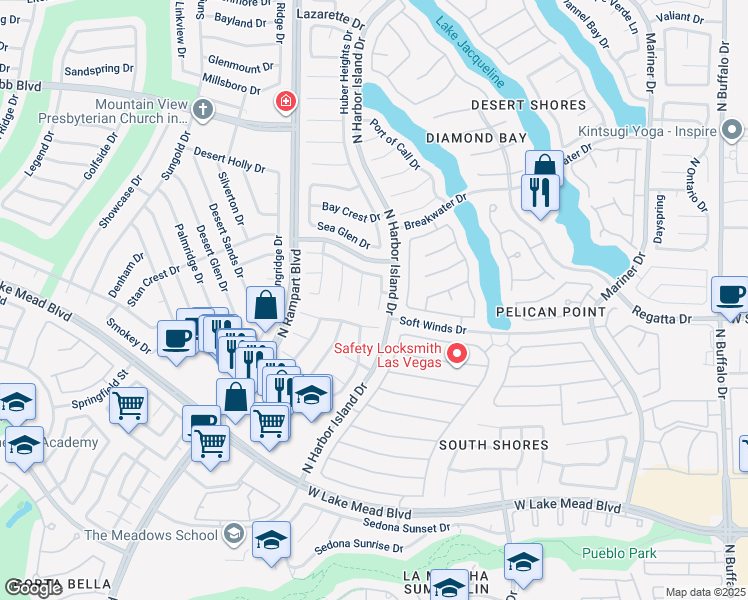 map of restaurants, bars, coffee shops, grocery stores, and more near 2417 Sun Shores Drive in Las Vegas