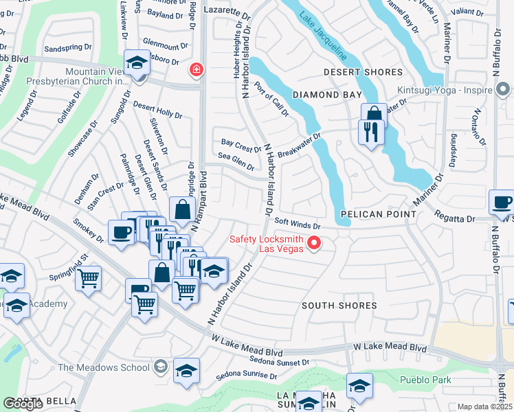 map of restaurants, bars, coffee shops, grocery stores, and more near 2417 Sun Shores Drive in Las Vegas