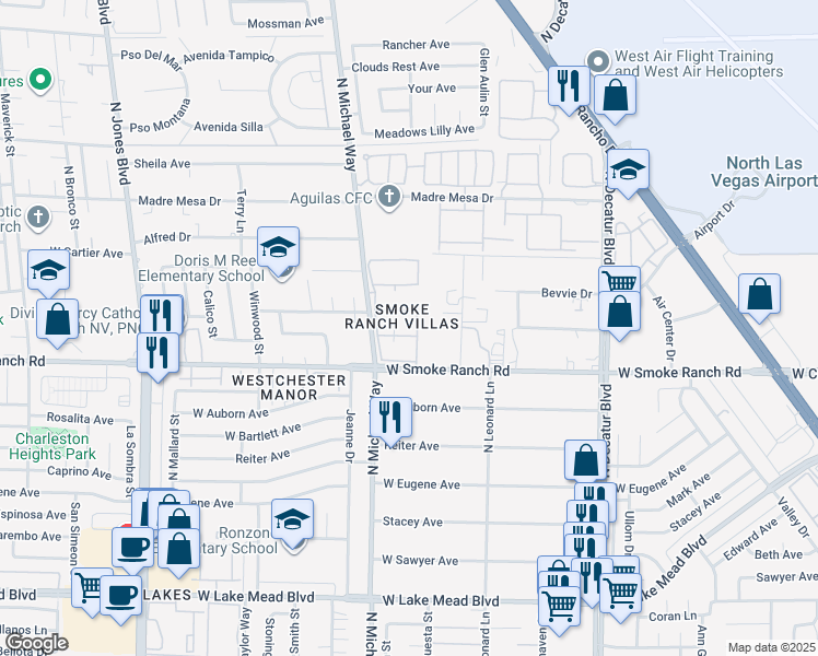 map of restaurants, bars, coffee shops, grocery stores, and more near 5400 Tassara Way in Las Vegas
