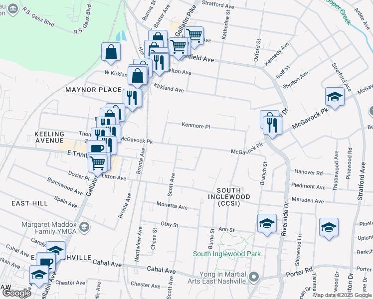 map of restaurants, bars, coffee shops, grocery stores, and more near 1226 McGavock Pike in Nashville