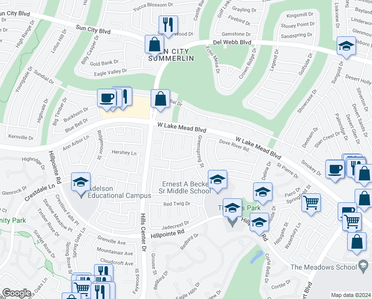 map of restaurants, bars, coffee shops, grocery stores, and more near 2408 Twin Flower Circle in Las Vegas