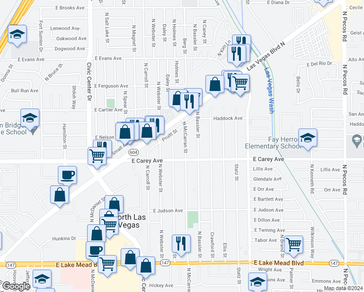 map of restaurants, bars, coffee shops, grocery stores, and more near 2427 North McCarran Street in North Las Vegas
