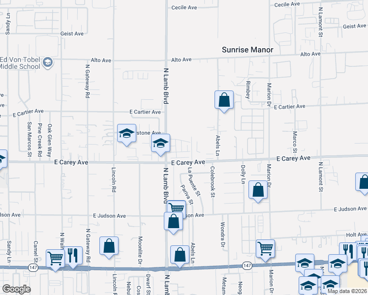 map of restaurants, bars, coffee shops, grocery stores, and more near 2455 Creeping Rose Mary Court in Las Vegas