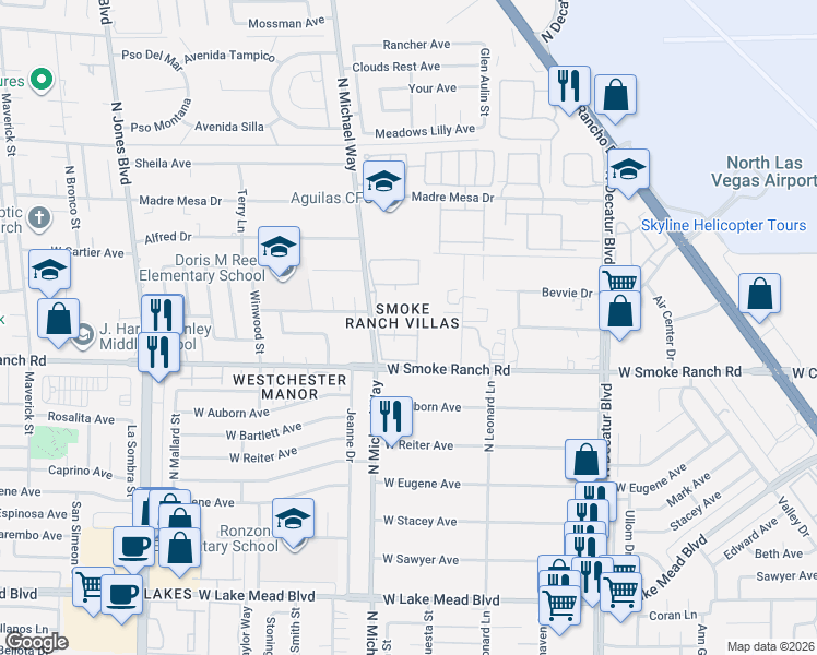 map of restaurants, bars, coffee shops, grocery stores, and more near 5400 Tassara Way in Las Vegas