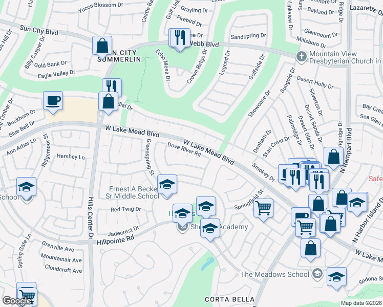 map of restaurants, bars, coffee shops, grocery stores, and more near 2340 Golden Blossom Court in Las Vegas