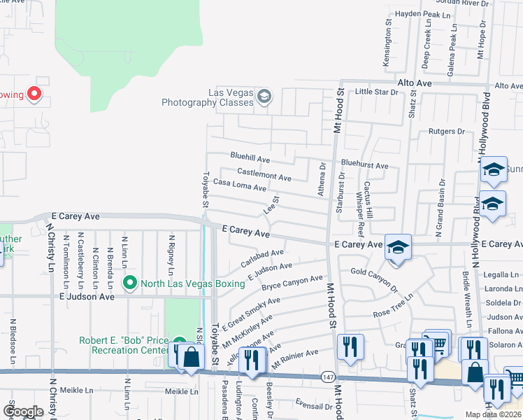 map of restaurants, bars, coffee shops, grocery stores, and more near 2456 Lee Street in Las Vegas