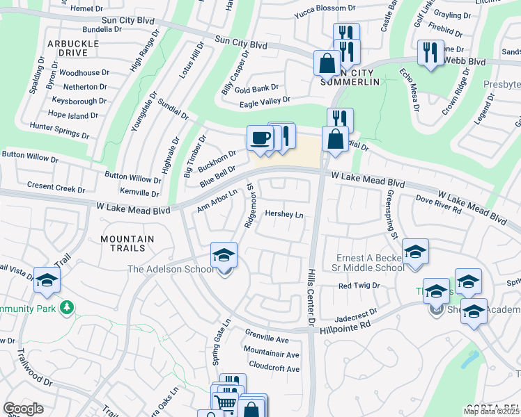 map of restaurants, bars, coffee shops, grocery stores, and more near 9536 Hershey Lane in Las Vegas