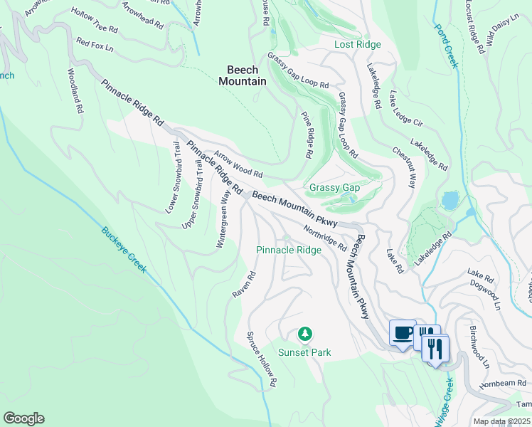 map of restaurants, bars, coffee shops, grocery stores, and more near 220 Northridge Road in Beech Mountain