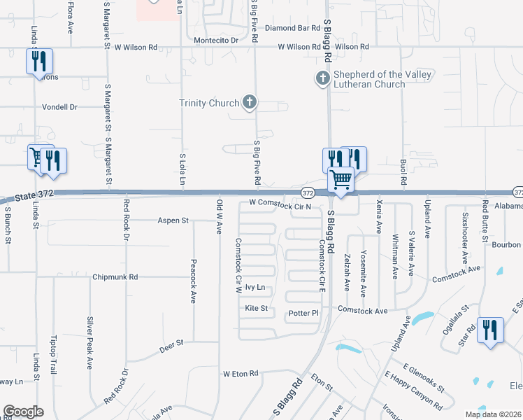 map of restaurants, bars, coffee shops, grocery stores, and more near 250 Bonnie Clair Court in Pahrump