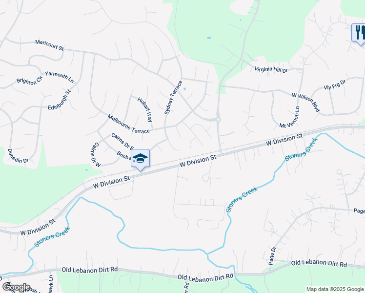 map of restaurants, bars, coffee shops, grocery stores, and more near 1733 Sydney Terrace in Mt. Juliet