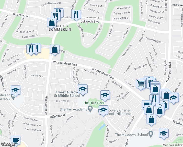 map of restaurants, bars, coffee shops, grocery stores, and more near 2345 Queen Bee Court in Las Vegas