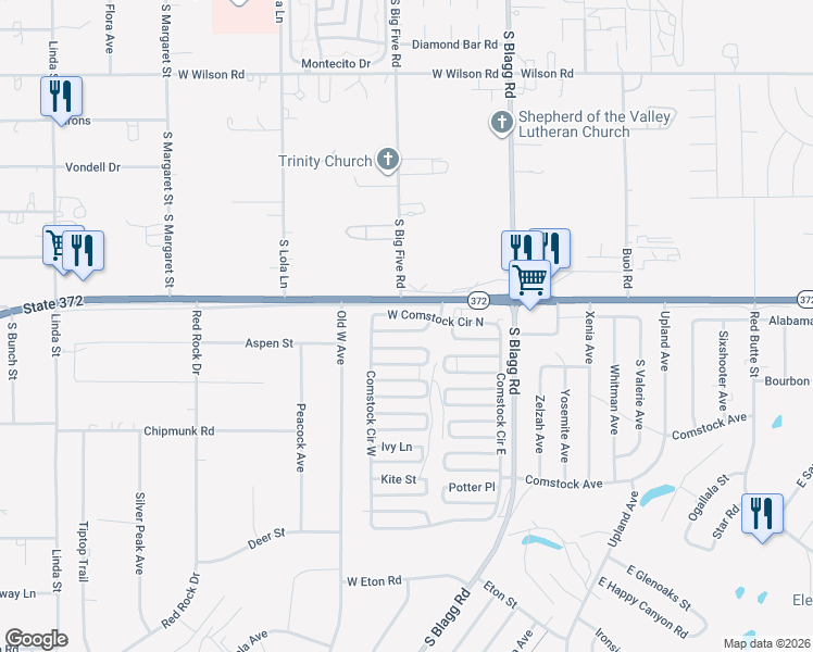 map of restaurants, bars, coffee shops, grocery stores, and more near 250 Bonnie Clair Court in Pahrump